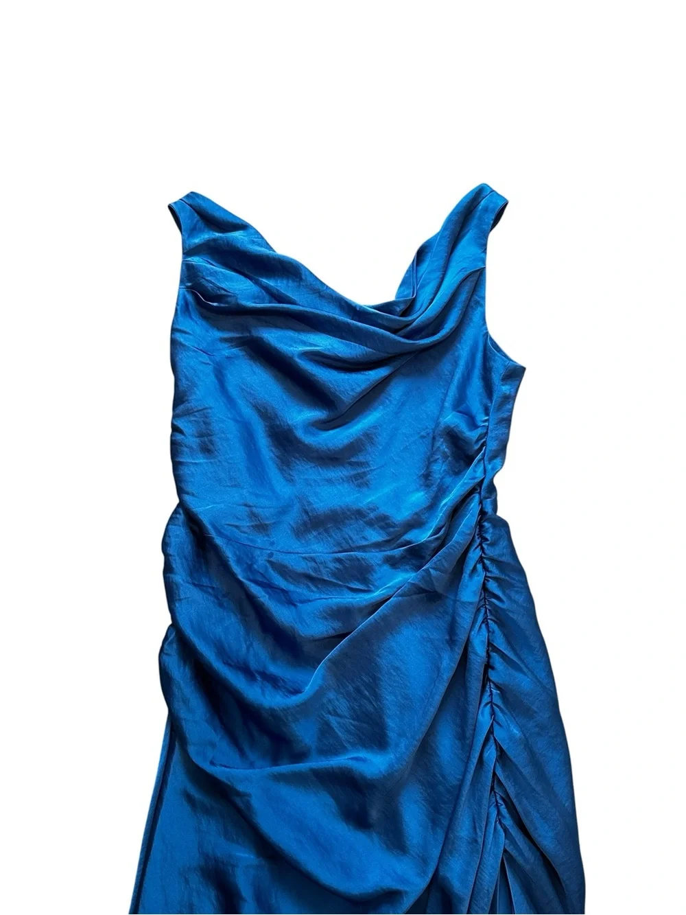 Abercrombie & Fitch Cowl Neck Maxi Dress Blue Satin Evening Party Minimalist